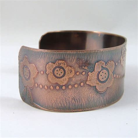 Etched Copper Cuff Flower Bracelet Etched Jewelry Copper Etsy