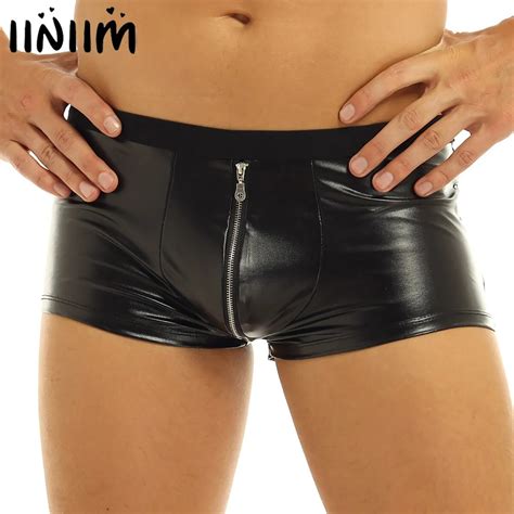 Iiniim Mens Sexy Lingerie Panties Faux Leather Zipper Jockstraps Bulge