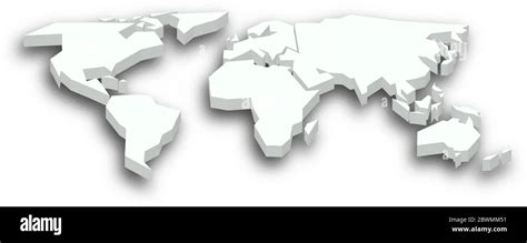 White 3d Map Of World With Dropped Shadow On Background Worldwide