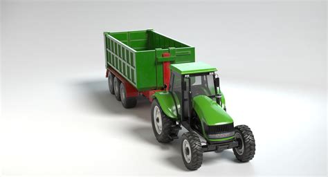 3d Model Farm Tractor Trailer Turbosquid 1225382