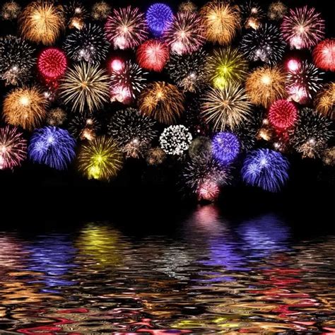 Laeacco Fireworks Firecracker Celebration Party Water Surface Night
