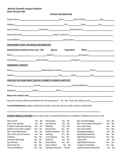 New Patient Paperwork Beverly Cosmetic Surgery Institute