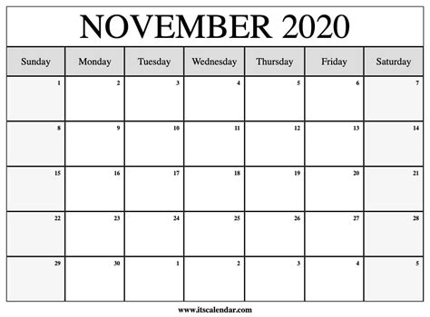 Free Printable Calendar Of November 2020 Calendar Printables Free