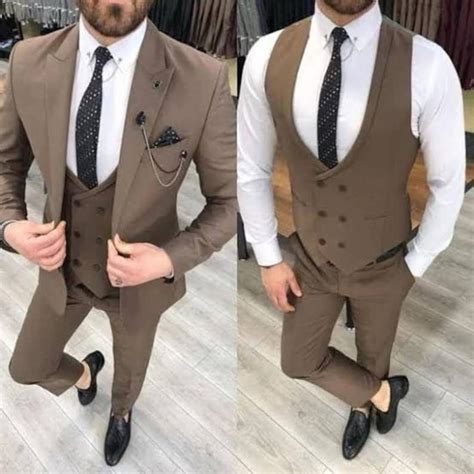 Suits For Men Brown Men Suits 3 Piece Slim Fit Suits One Etsy