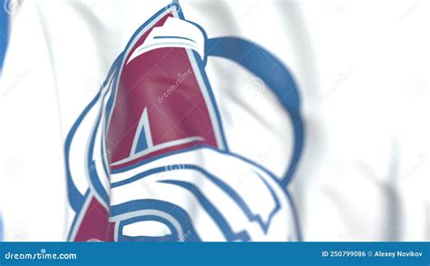 Waving Flag With Colorado Avalanche Nhl Hockey Team Logo Close Up