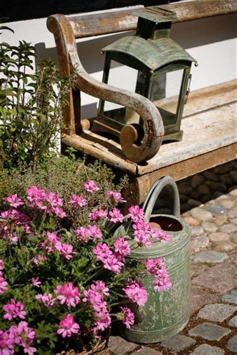 Old Bench And Flower Garden At Rustic Home Design Garden Oasis Cottage