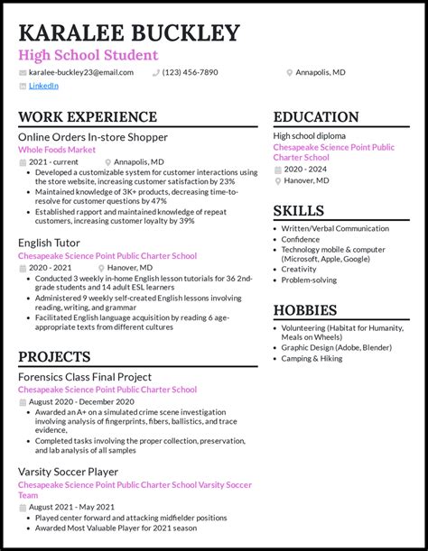Resume For High School Student First Job Template