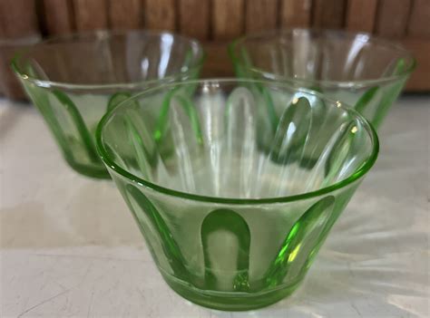 Hazel Atlas Green Depression Glass Uranium Custard Cups Antique