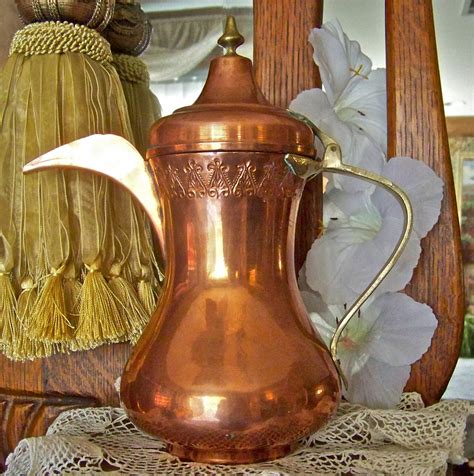 Antique Turkish Copper Teapot Handcrafted Primitive Coffee Pot