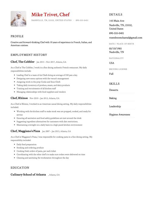 Chef Resume And Writing Guide 12 Free Templates Pdf 2022