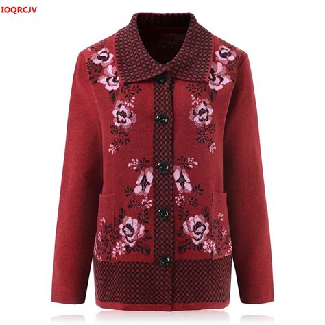 Middle Aged And Old Women Sweater Cardigan Spring Autumn Loose Knitwear