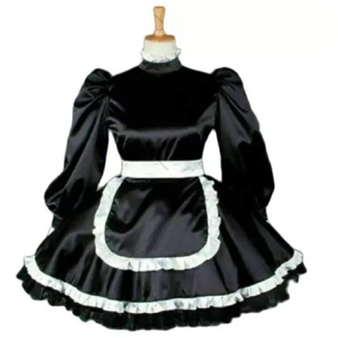 sexy sissy girl maid black satin lockable dress cosplay costume tailor made 68 50 picclick