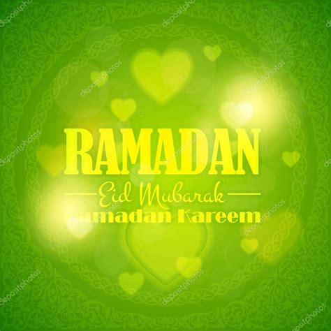 Stylish Text Ramadan Kareem Green Colors Blurred Background Islamic