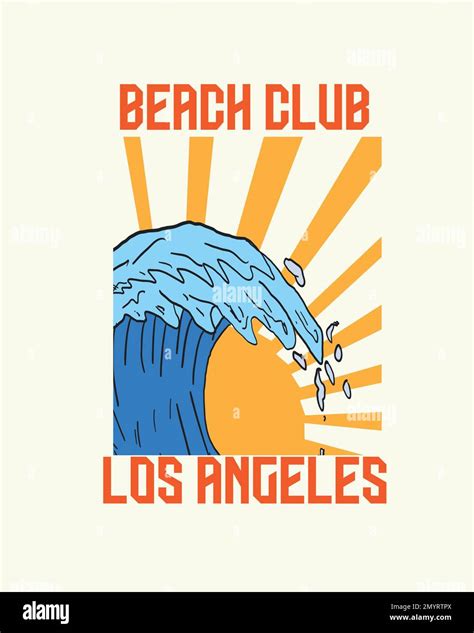 Beach Club Los Angeles Retro Wave Typography Sunrise Wave Illustration