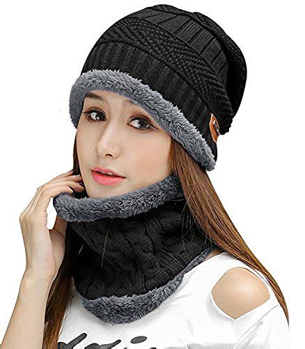 Hindawi Womens Beanie Winter Hat Scarf Set Slouchy Warm Snow Knit Skull Cap Black Pricepulse