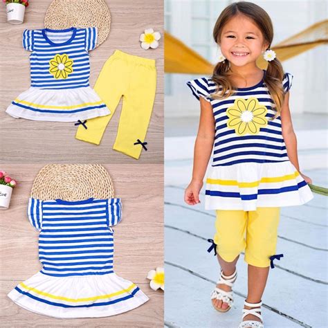Puseky 2pcs Children Baby Girls Kids Clothes Sets Flower T Shirt Tops
