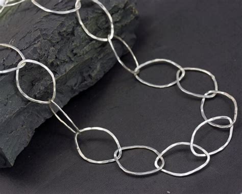 Hammered Sterling Silver Chain Necklace 29 Long Silver