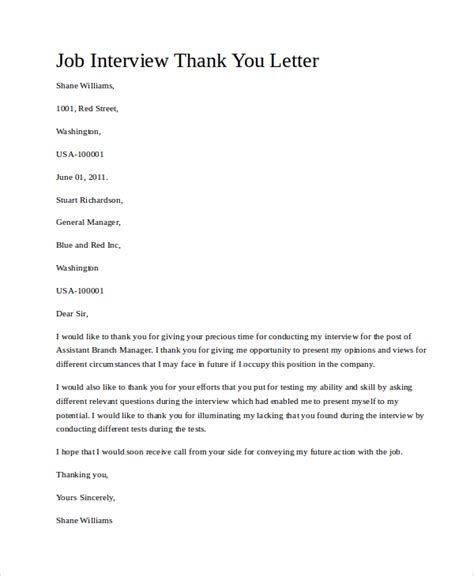 Free 9 Sample Thank You For The Interview Letter Templates In Ms Word