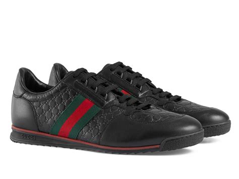 Gucci Mens Low Top Sneakers In Black Leather Italian Boutique