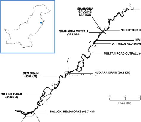 Location Of Ravi River And Study Reach Showing Different Locations Of