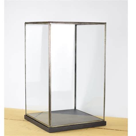 Hand Made Glass And Black Metal Frame Display Showcase Box With Black Wooden Base 42 Cm