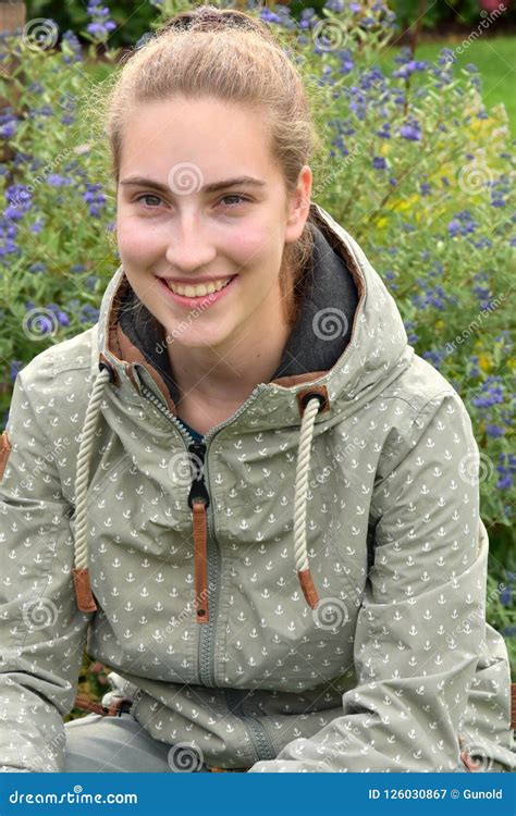 Teenage Girl Posing For Photos In The Garden Stock Image Image Of