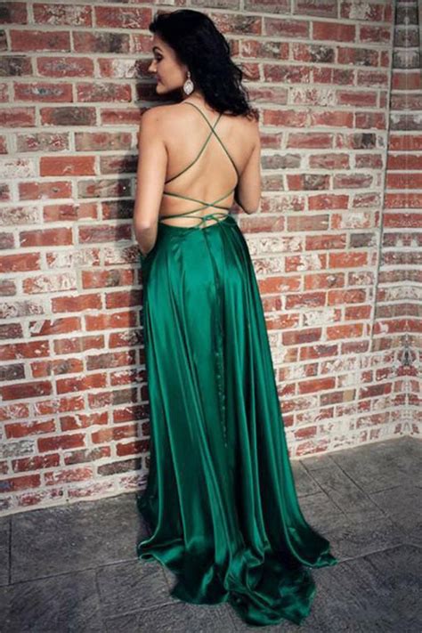 Emerald Green Spaghetti Strap Split Prom Dress Sexy Long Evening Dress With Slit