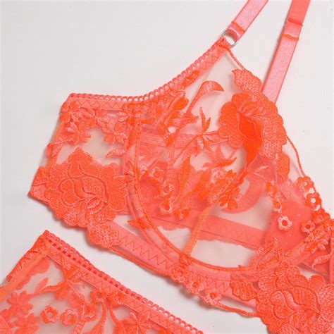 Orange Lace Ladies Sexy Lingerie Lace Bra Thong Underwear Set Etsy