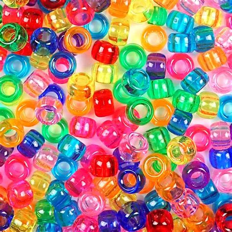 Rainbow Transparent Mix Craft Pony Beads 6x9mm Assorted Colors Bulk - Pony Beads Plus