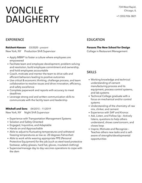 Shift Supervisor Resume Samples | Velvet Jobs