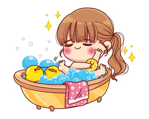 Cute Girl Taking Bath With Duck Toy And Bubbles Cartoon Illustration 2384145 Vector Art At Vecteezy