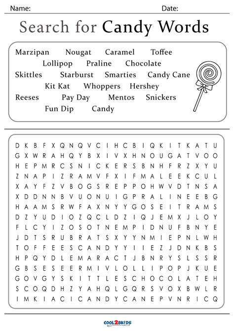 Printable Candy Word Search Cool2bkids