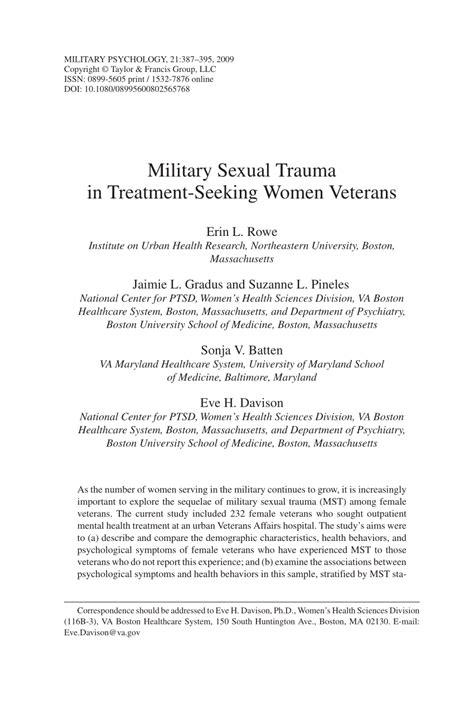 Pdf Military Sexual Trauma In Treatment Seeking Women Veterans