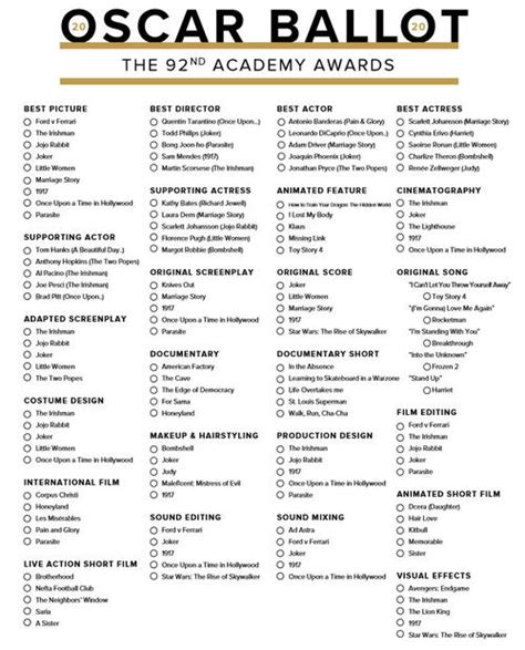 Oscar Nominations Printable Ballot 2023 Printable World Holiday