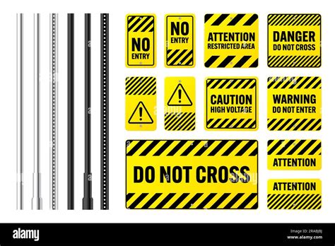 Warning Danger Signs Attention Banners With Metal Poles Yellow