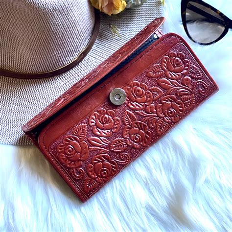Handmade Embossed Wallets For Women Leather Woman Wallet Etsy