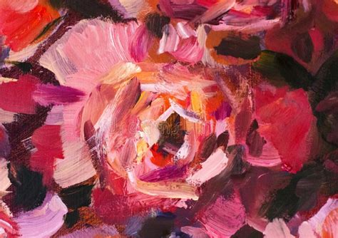 Red Violet Flowers Rose Peony Texture Oil Painting Abstract Hand
