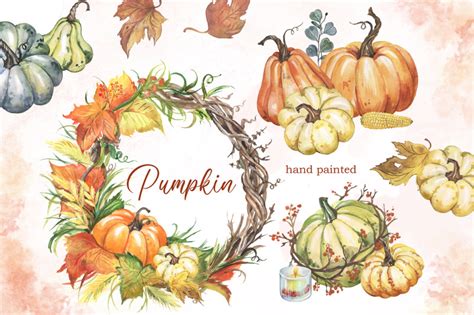 Watercolor Pumpkin Clipart With Autumn Wreath Png Autumn