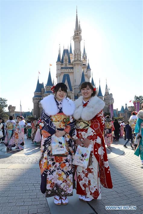 japanese girls dressed up celebrate coming of age at tokyo disneyland xinhua english news cn