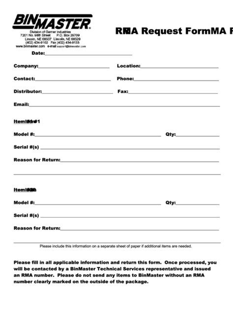 Fillable Rma Request Form Sample Printable Pdf Download
