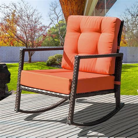 tkoofn patio wicker rocking armed outdoor garden lounge rattan rocker chair cushion orange