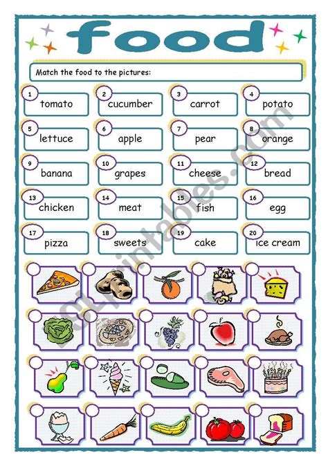 Match The Food Words To The Pictures Esl Worksheet By Heather1