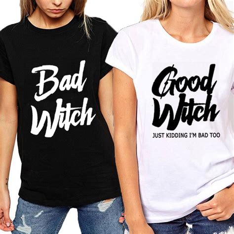 Good Witch Bad Witch T Shirts Women Tshirt Best Friend Halloween Cotton