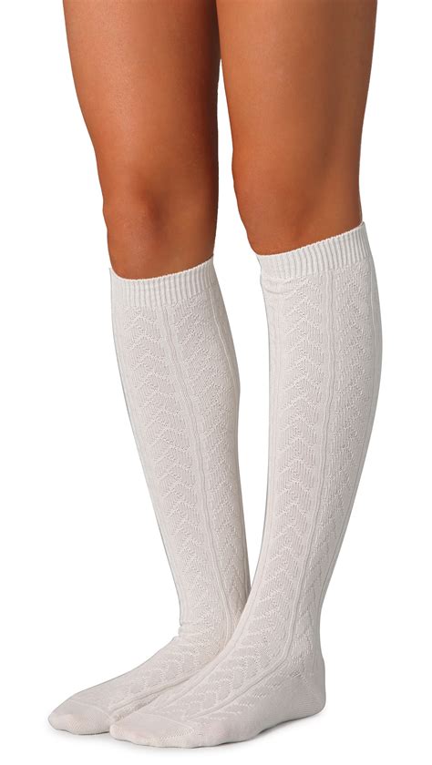 lyst falke striggings cable knit knee high socks grey in white