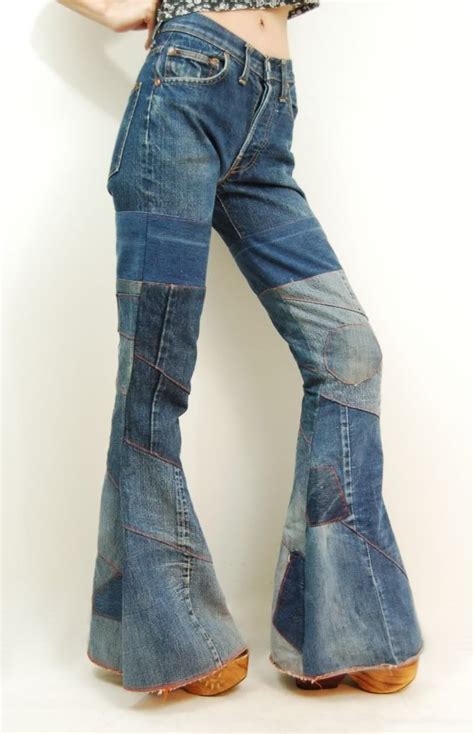 Vtg 70s Denim Patchwork Hippie Bell Bottom Jeans Xss 70s Denim Denim Inspiration Denim Fashion