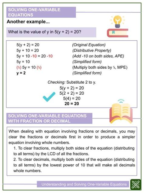 Understanding and Solving One-Variable Equations 6th Grade Worksheets