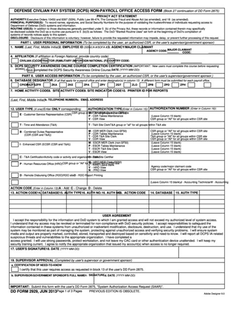 Fillable Dd Form 2929 Defense Civilian Pay System Dcps Non Payroll