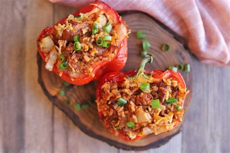 Air Fryer Stuffed Peppers With Veggie Sausage And Rice Cadrys Kitchen
