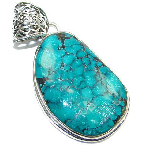 Large Genuine Turquoise Sterling Silver Handmade Pendant 31 20g 82