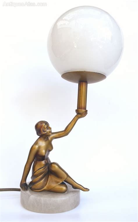 Antiques Atlas Art Deco Original Spelter Lady Figural Lamp C1930